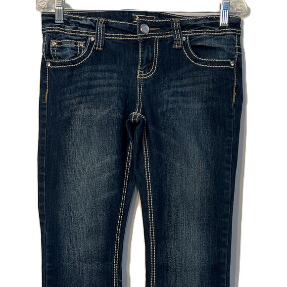 Soundgirl Jeans Womens Size 28" Waist Dark Blue Boot Cut Embroidered Low Rise - Picture 4 of 8